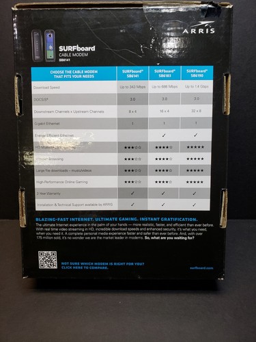 ARRIS SURFboard SB6141 OPTIMUM Compatible Cable Modem Black New Open Box - Picture 2 of 5