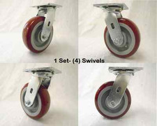 6" x 2" Swivel Caster Burgundy Polyurethane Wheel 720 lbs each Tool Box (4)