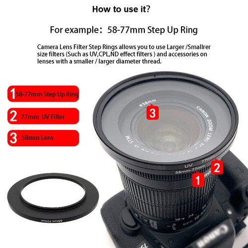7Pcs Lens Filter Step up Ring Sets 37-58/40.5-49/49-52/55-58/58-77/67-77/77-82MM - Picture 5 of 8