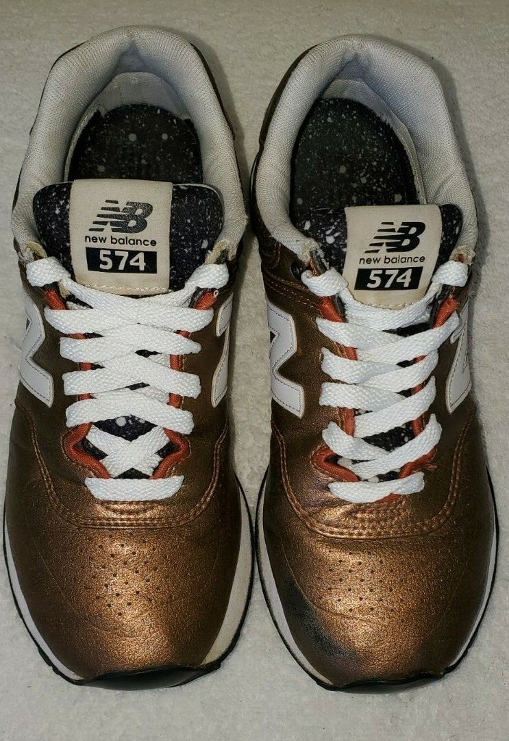 New Balance 574 women s 7 running training bronze metallic leather black white t