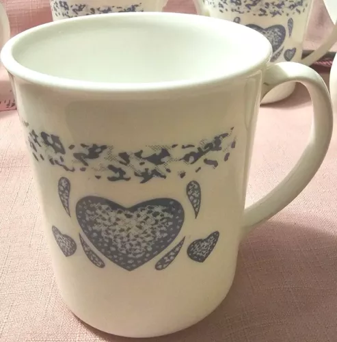 Set of 8 1980's 10oz. Corningware Blue Hearts Coffee Mugs vintage 