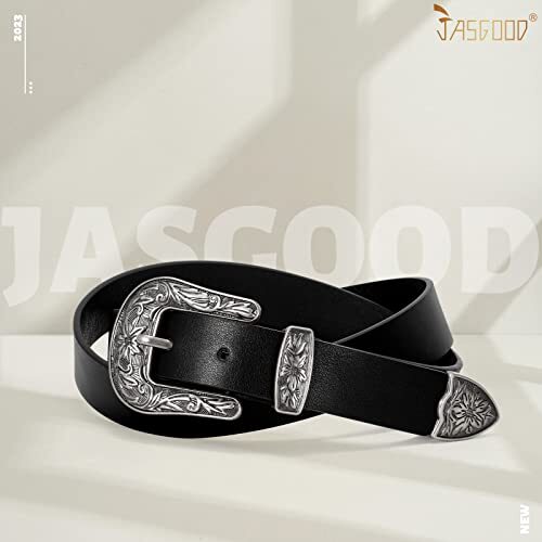 7199 Women Leather Belts Ladies Vintage Western Design Black Waist Belt JASGOOD Women Leather Belts Ladies Vintage Western Belt  main image 2