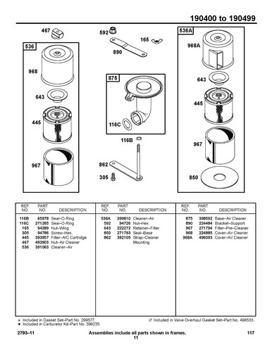 190400-190499 Gasoline Engine Service Parts Manual Fits B & S 8HP - Picture 5 of 14
