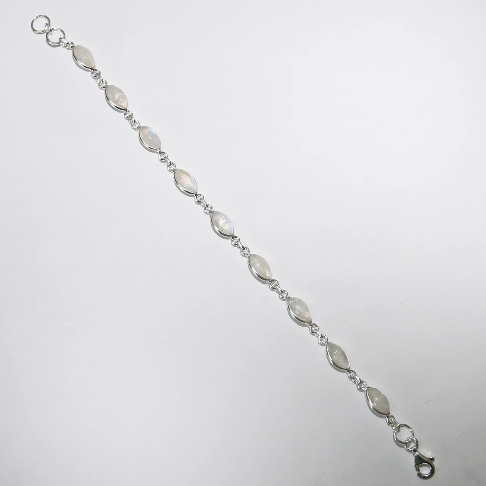 Pietra di Luna Bracciale Argento Sterling 925 Blu Luccicante 9 Cabochon Sempre - Immagine 3 di 3