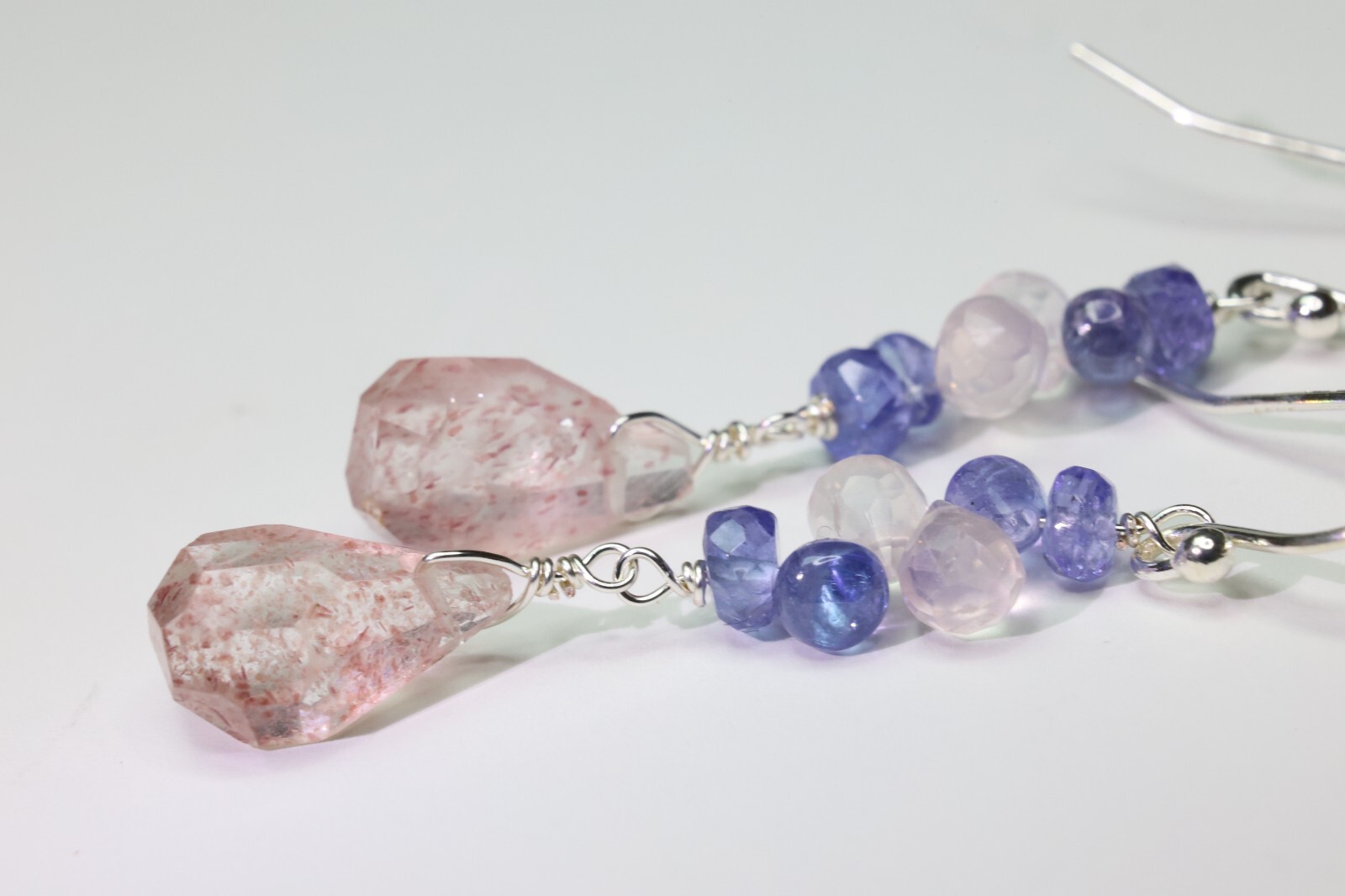 Boucles d'oreilles quartz rose tanzanite et argent massif collection 1954