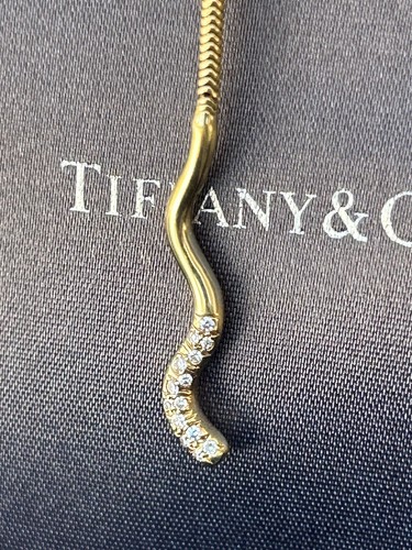 Tiffany & Co 18K Gold Diamond Snake Lariat Drop Chain Necklace Rare - Picture 9 of 24