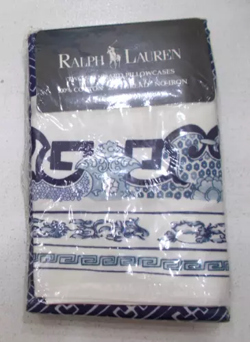 2 NEW Ralph Lauren Shantung Standard Pillowcases Red Pagoda Asian Chinoiserie