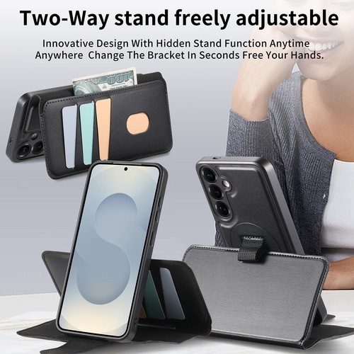 For Samsung Galaxy S25 Ultra/Plus Magnetic Leather Wallet Stand Case Wrist Strap - Picture 11 of 18