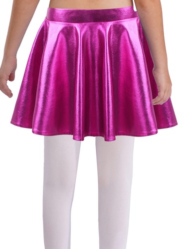 Kids Girls Shiny Dance Skirt Metallic Flared Pleated A-Line Mini Skater Skort - Picture 17 of 122