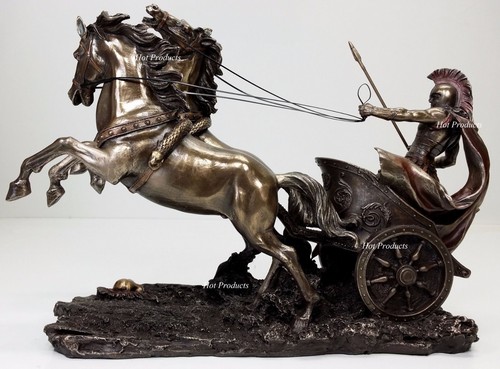 14" Achilles in Roman Gladiator Chariot Sculpture Statue Bronze Color - Picture 2 of 9