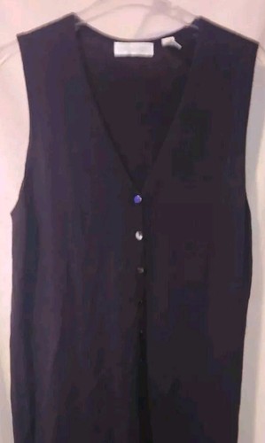 Womens 1X Valerie Stevens 100% Merion Wool Black Button Front Sleeveless Dress - Picture 3 of 10