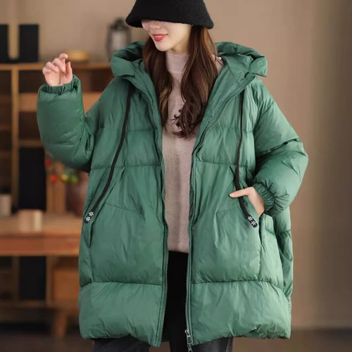 White Duck Down Loose Hooded Thickened Warm Jacket Women's Mid Long Retro Coats - Bild 29 von 29
