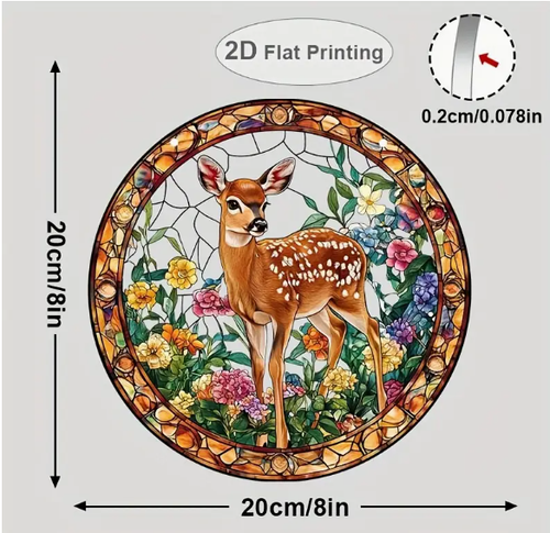 SUNCATCHER-Deer and Florals Acrylic - 8x8" Window Hanging Decoration - Picture 2 of 5
