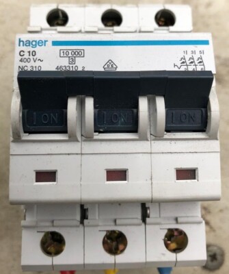 Hager C10 NC 310 Three Pole Miniature Circuit Breaker Hager C10 NC 310 Three Pole Miniature Circuit Breaker