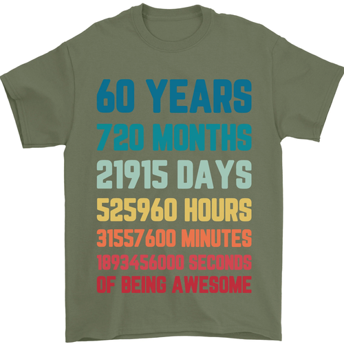 60th Birthday 60 Year Old Mens T-Shirt 100% Cotton - Picture 24 of 82