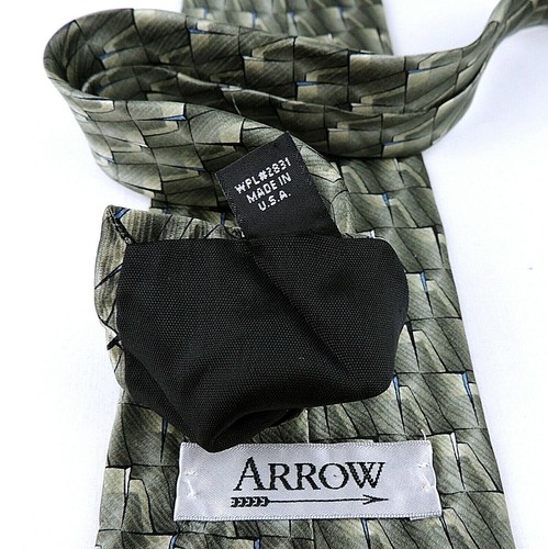 Arrow Mens Silk Necktie Navy Blue Gray Silver Fashion Accessory Made in USA - Picture 9 of 9