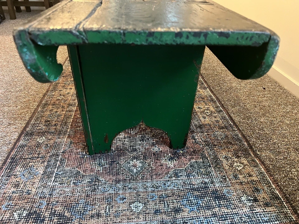 Banco de madera tallado a mano de 7’ pies antiguo vintage Foto 3 de 4