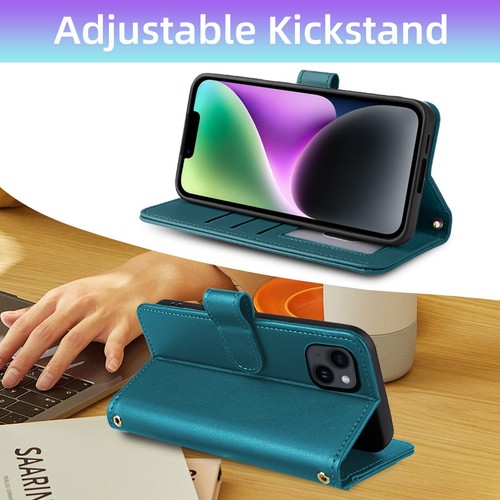 Leather Case for iPhone 14 Plus Flip Wallet Phone Cover Glass Screen Protector - Picture 27 of 56