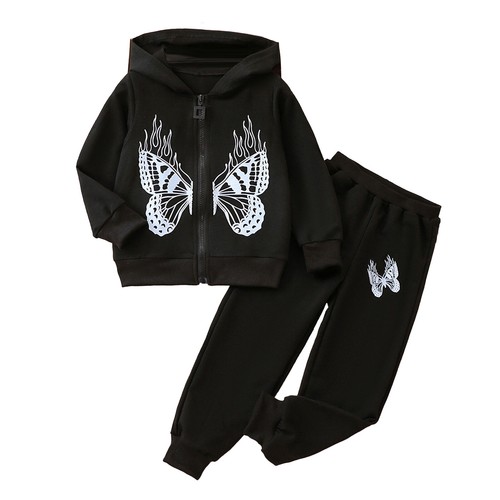 Kids Girls Tracksuit Workout Sport Suit Butterfly Printed Sportwear Jogging - Picture 4 of 20
