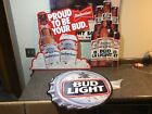 Nos Lot of 3 Budweiser & Bud Light Metal Beer Signs Mancave Proud Bud Longneck