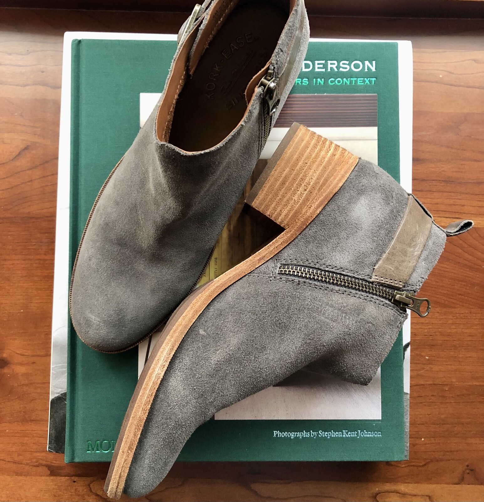 KorkEase Womens Sz 8 Mesa Ankle Boots Grey Suede Leather With zipper