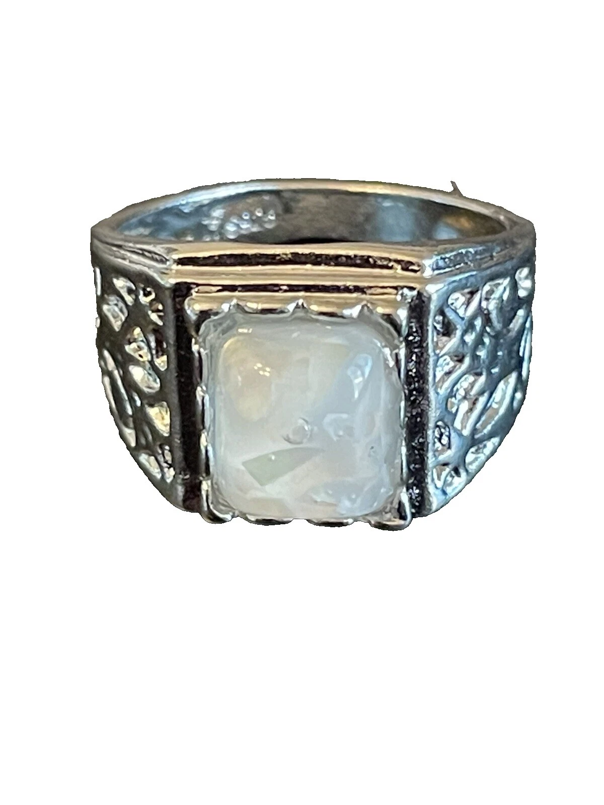 男士蛋白石镀银石戒指