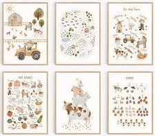 6 Pcs Farm Nursery Wall Art Kids Room Canvas Wall Decor Simple Alphabet Cute ...