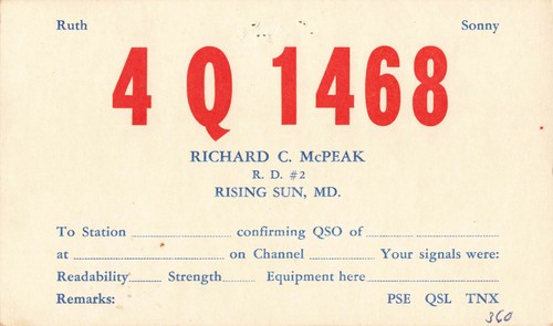 Vintage USA CB-Funkgerät 4Q 1468 Rising Sun Maryland QSL-Karte - Bild 1 von 2