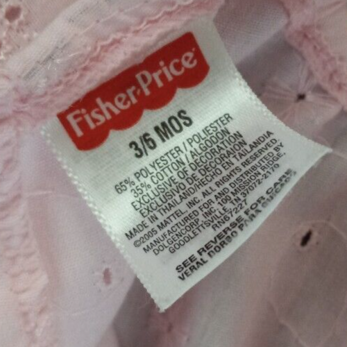 Fisher Price Sommerkleid 3/6 Monate Mädchen rosa Blumen Baby- oder Puppenkleidung - Bild 3 von 3