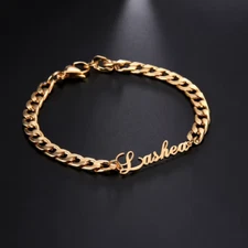 Custom Name 5mm Cuban Chain Bracelet Men Women Gold Silver Cursive Old English