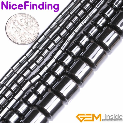 Black Hematite Natural Tube Column Stone Beads Jewelry Making 15" Non-Magnetic - Picture 2 of 38