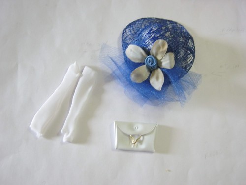 Vtg Mattel Barbie Accessories White Gloves Pearls Purse with New Blue Hat - Picture 3 of 6