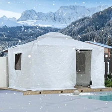 Domi 12'x12' Universal Winter Gazebo Cover w/Sidewalls and Mesh Windows(White)