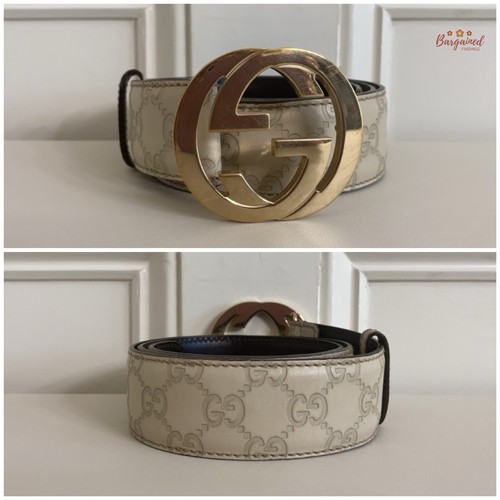 Authentic Gucci Cream Guccissima Leather Gold Interlocking G Buckle Belt 85/34 - Picture 3 of 13