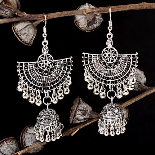 Pendientes de plata antiguos étnicos pequeños de campana para mujer jhumka - Imagen 65 de 102