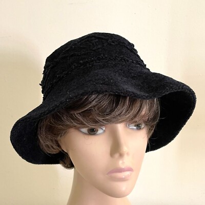 Vintage 90s Black Acrylic Knit Textured Womens Bucket Hat w  display picture 3