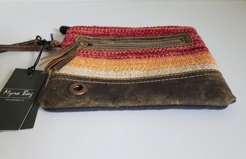 NWT Myra Bag Leather Tapestry Pouch Wristlet Pink Orange Zip Closure 7x8.75 - Picture 4 of 12