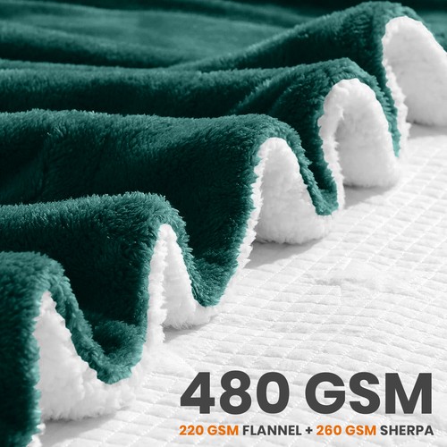 480 GSM Heavy Sherpa Fleece Blanket Soft Warm Sofa Bed Throw Faux Fur Blanket UK - Picture 46 of 132