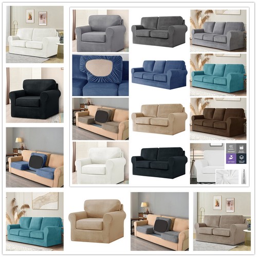 1/2/3 Seater Velvet Stretch Sofa Slipcover With Cushion Backrest Cover - Picture 24 of 130