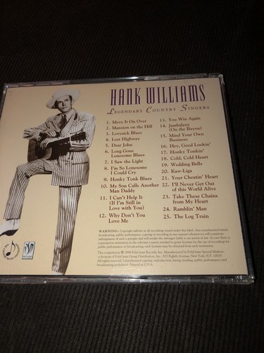 The Country Music Hall of Fame Presents Hank Williams CD- 25 Selections - Picture 3 of 3
