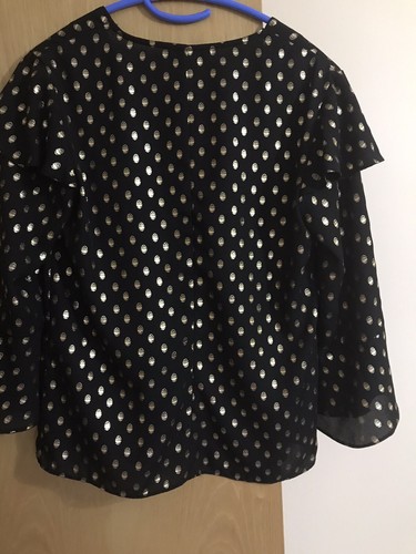 Warehouse Black & Gold Polka Dot Top Long Sleeved Top Blouse size 8 new - Picture 3 of 5