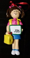 Personalized Female 1st First Day of School Christmas Child Kid Ornament