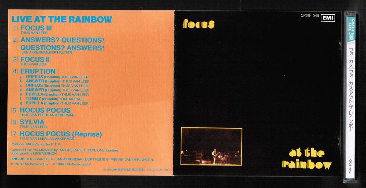 FOCUS At The Rainbow JAPAN CD CP28-1049 w/ OBI +INSERT 1988 2800 GREENLINE issue | eBay FOCUS At The Rainbow JAPAN CD CP28-1049 w/ OBI +INSERT 1988 2800 GREENLINE issue | eBay