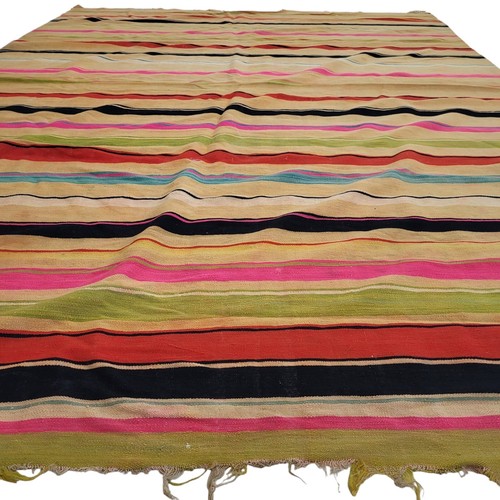 Vintage Handarbeit Marokkanischer Fransen Teppich Bunt Gestreift Ausgefranst Creme Carpet - Bild 8 von 24