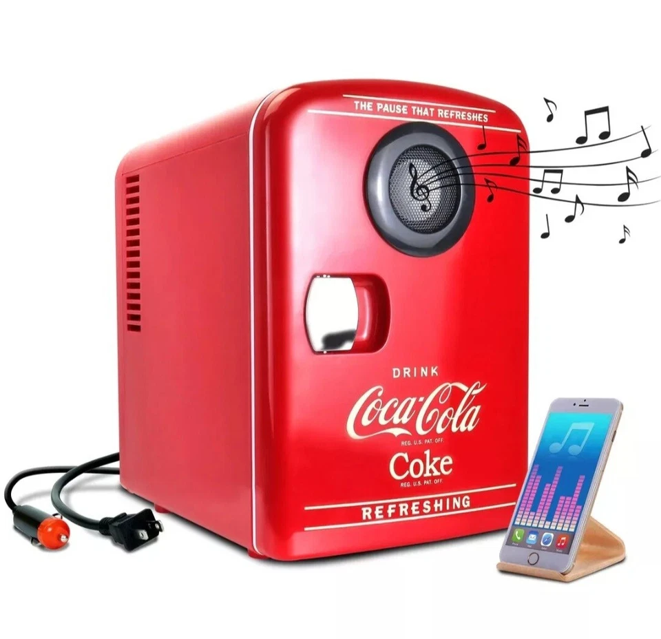 NEW Coca-Cola Portable Mini Cooler with built In Bluetooth Speaker 4 Liter Retro - Image 3 of 4