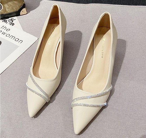 Mujeres Moda Sexy Peep Toe Diamante Zapatos de Vestir Gatito Tacones Medianos Zapatos de Fiesta - Imagen 15 de 17