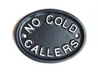 NO COLD CALLERS STOP SALES SALESMEN CAST SIGN BLACK ANTIQUE VINTAGE - DOOR-22-bl
