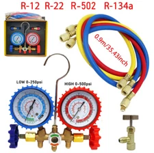AC Manifold Gauge Set A/C Refrigeration 3 Way Hose Fit For R502 R134a R12 R22
