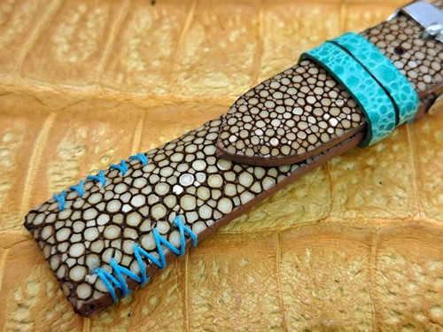 22mm/18mm Polished Stingray Leather Watch Band Bespoke Vintage Exotic Leather - Picture 6 of 11