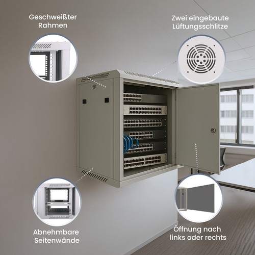 Extralink Szafka sieciowa Szafka serwerowa Obudowa ścienna 19" 12HE 600x600 ASP Szara - Zdjęcie 5 z 6